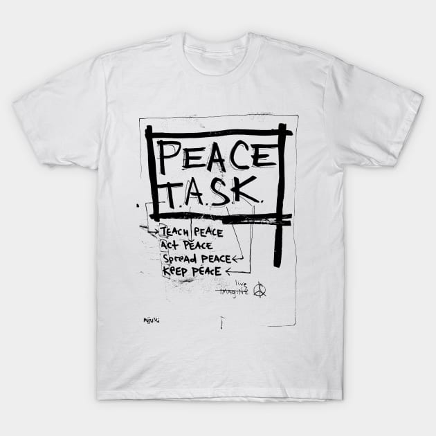 Peace Task Doodle Black T-Shirt by Mijumi Doodles